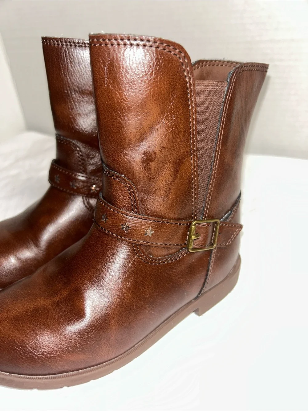 Stride Rite Brown Girls Leather Mid-Calf Boots with Buckle